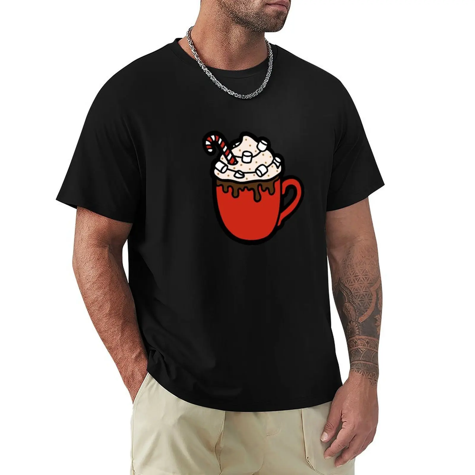 

Festive Hot Cocoa Pattern in Green T-Shirt aesthetic clothes boys whites quick-drying anime men clothings