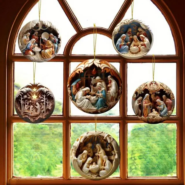 Christmas Nativity Ornaments 12X Christmas Decoration wooden Nativity Scene pendant Christmas Tree Decorations Easter Home Decor 4