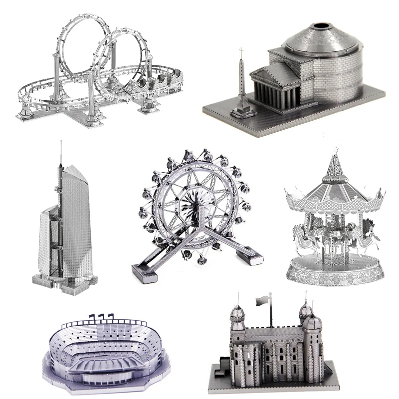 Amusement Park Architecture 3D Metal Puzzle Roller Coaster Cable Car model KITS Assemble Jigsaw Puzzle Gift Toys For Children metal diecast toy vehicles alloy toy car toy model 1 50 roller dump truck forklift truck vehicles forklift toy set