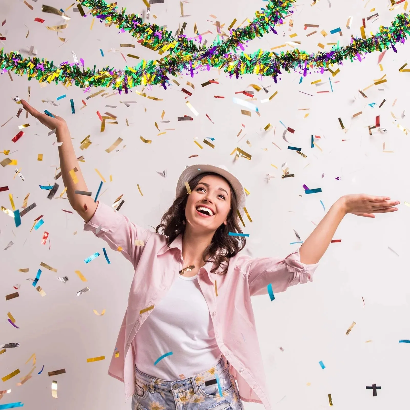 Party Decorations Birthday Banner Birthday Streamers Paper Garland Mardi Gras Hanging Decorations Carnival Party Dancing Garlands Decor Mixed Color Metallic Twist Tinsel Garlands Party Supplies