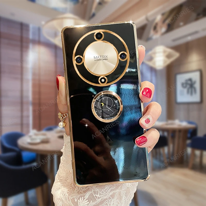 Luxury Plating Ring Holder Stand Case for Huawei Honor - Premium Silicone Cover
