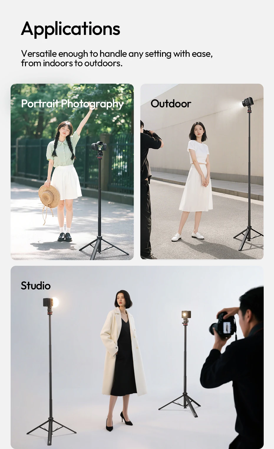 Auto-Open Tripod 2M Ground Tripod Light Stand Selfie for Camera Smartphone Video