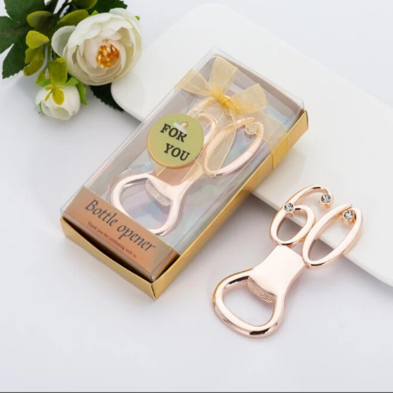 20pcs Boxes 15/40/50/60 More Anniversary Decoration Gifts Golden  Bottle Opener for Birthday Wedding Anniversary Party Supplies