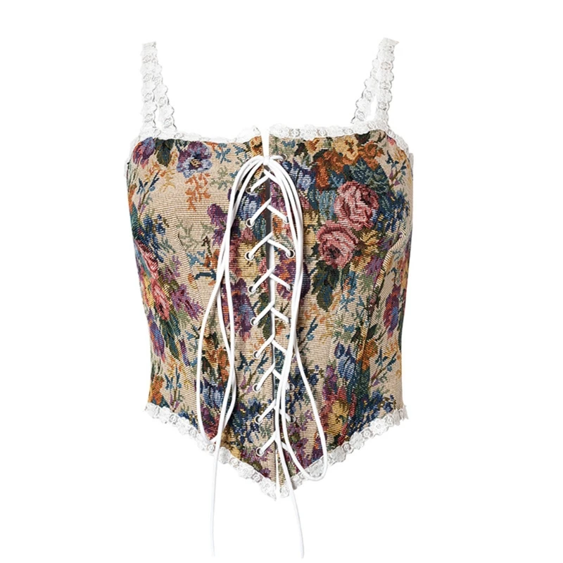 

Women Sexy Bustiers Corset Crop Top Vintage Printing for Tank Camisole for Jeans