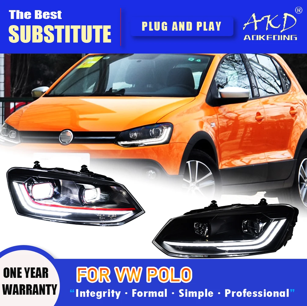 

AKD Head Lamp for VW POLO LED Headlight 2009-2022 Headlights POLO DRL Turn Signal High Beam Angel Eye Projector Lens