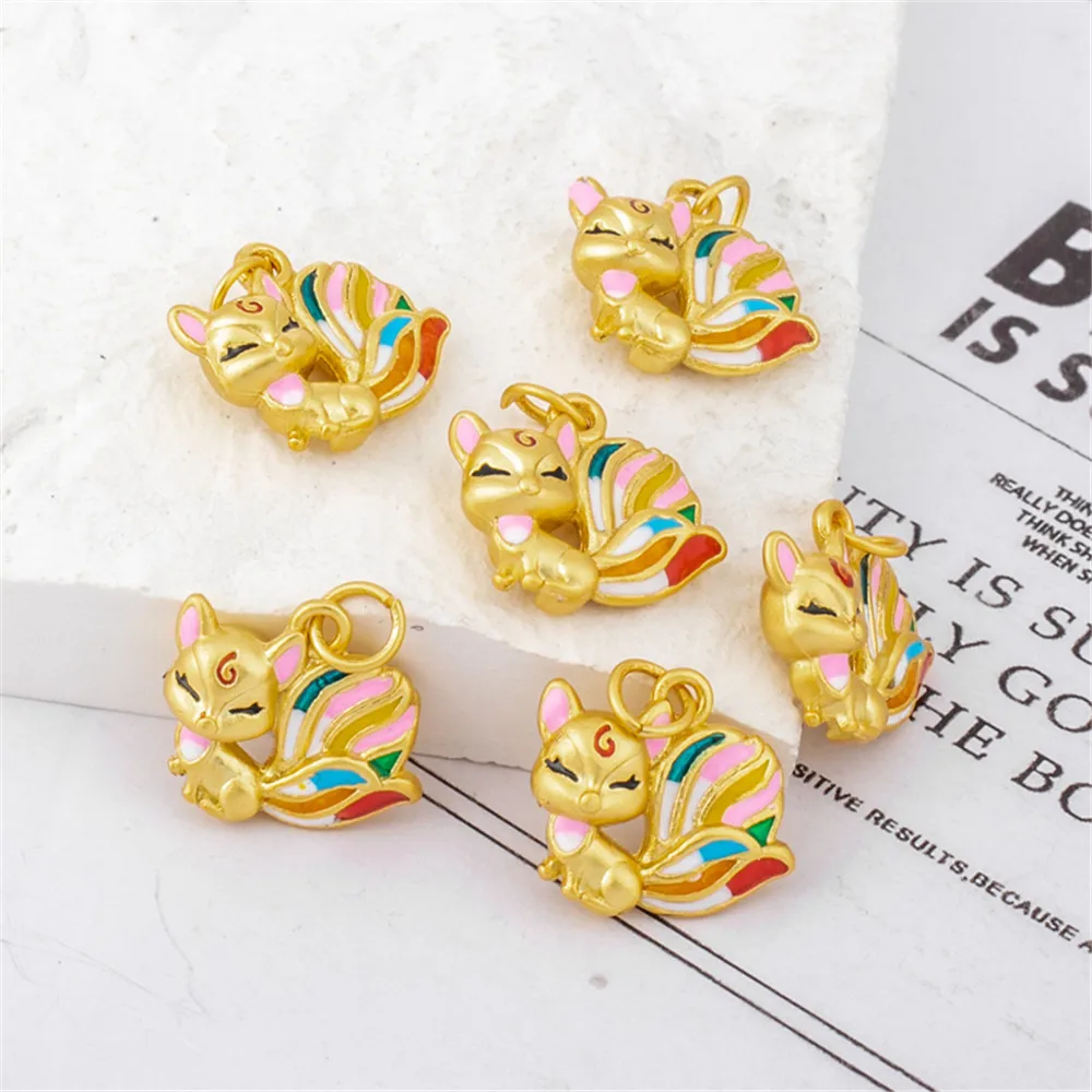 

18k package of gold color retaining dumb gold drop oil fox animal 13 * 14mm pendant diy bracelet necklace pendant earrings