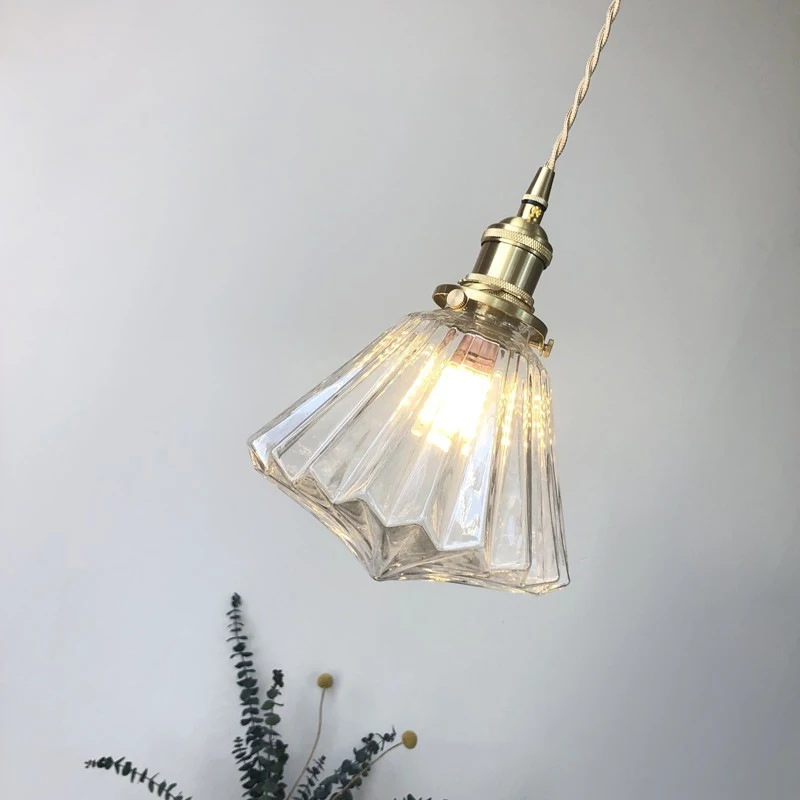 

Japanese-style Glass Pendant Light Diamond Shape Hanging Lamp Modern Simple Bedside Lamp for Living Room Corridor Bedroom