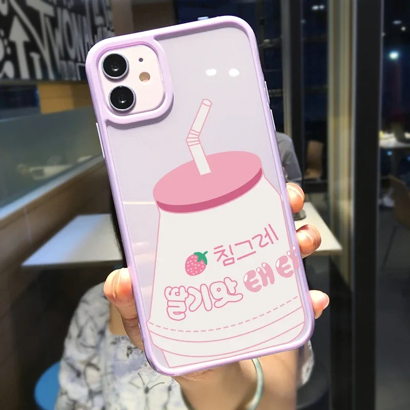 Korea Cute Banana Milk Strawberry Drink Phone Case For iPhone 12