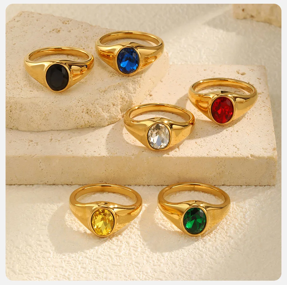 Vnox Minimalistische Runde Zirkon Intarsien Ringe Für Frauen Männer Edelstahl Gold Farbe Elliptischen Stein Ring Schmuck Nie Verlieren – Detail 6