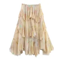 Summer 2025 Long Printed Layered Decorative Skirt Women's Faion Design High Waist Midi Skirt Floral Patterned Skirts - Image 2