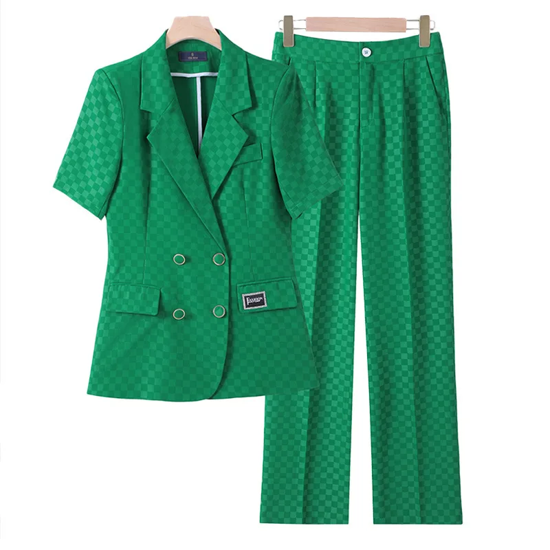 

High Sense Green Short Sleeve Suit Women's Summer Thin 2023 New Suit Casual Small Suit Coat Summer