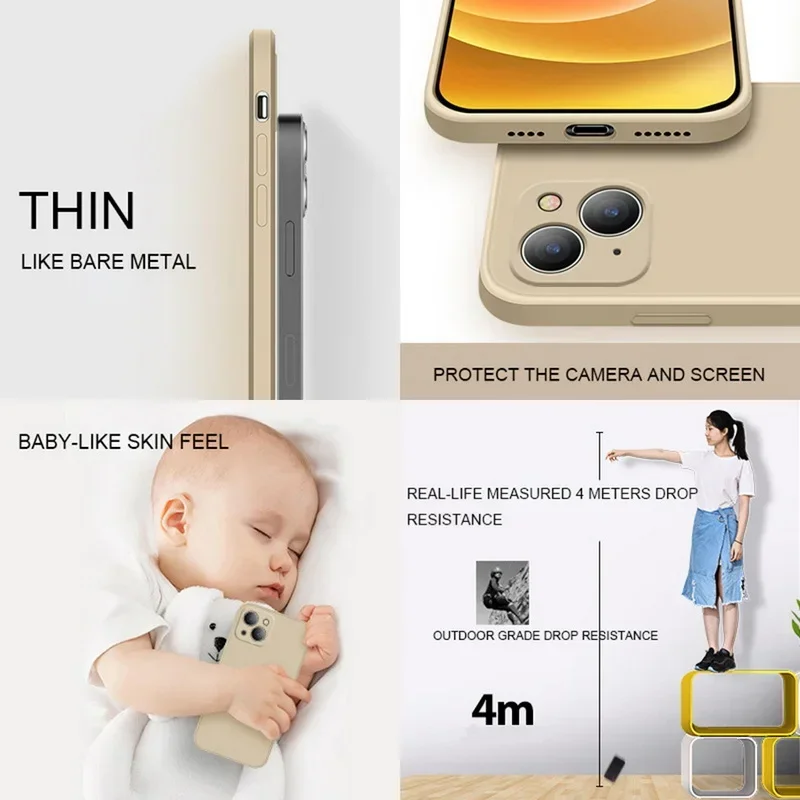 iPhone Case Liquid Silicone Soft Case Lens Protector Shockproof Cover For iPhone 16 15 14 13 12 11 Pro Max Plus