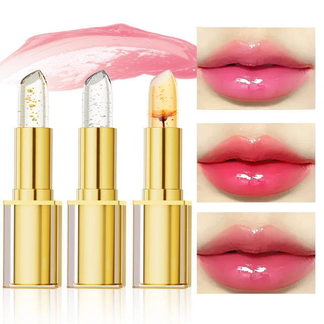 Make up 3pcs Lipstick Set Flower Jelly Crystal Clear Long Lasting Lips Color Change Pink lip gloss Cosmetics