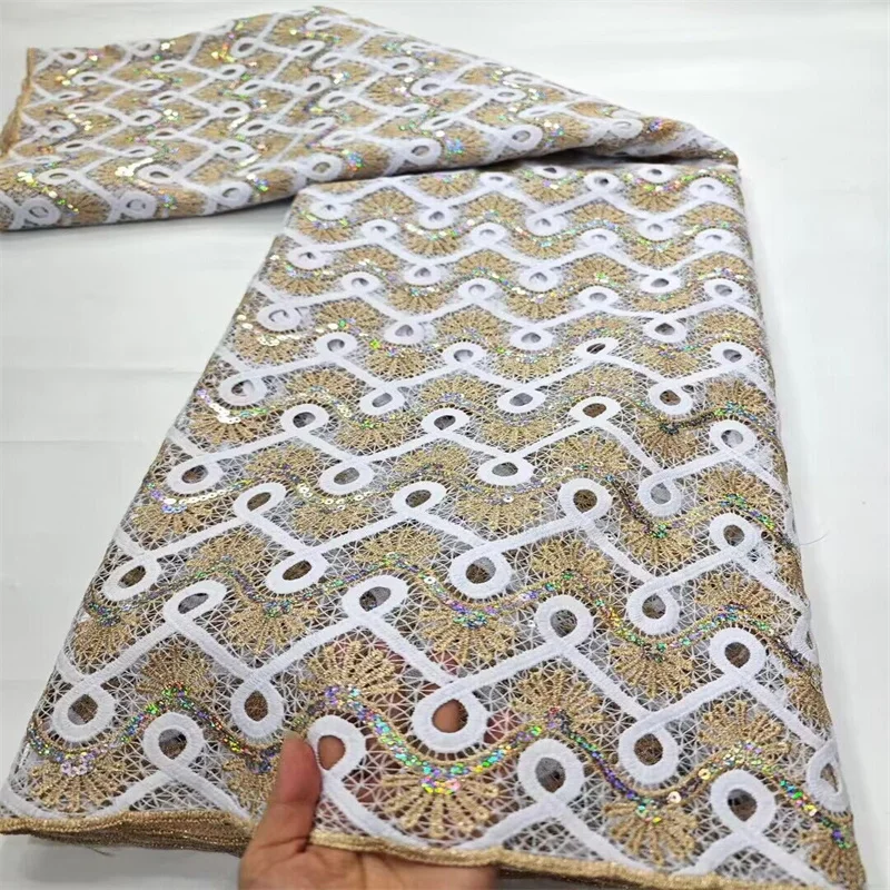 

Green African Guipure Lace Fabric with Sequins 2024 Gold/White High Quality 5yards Nigerian Lace Fabric for Elegnt Party Dress