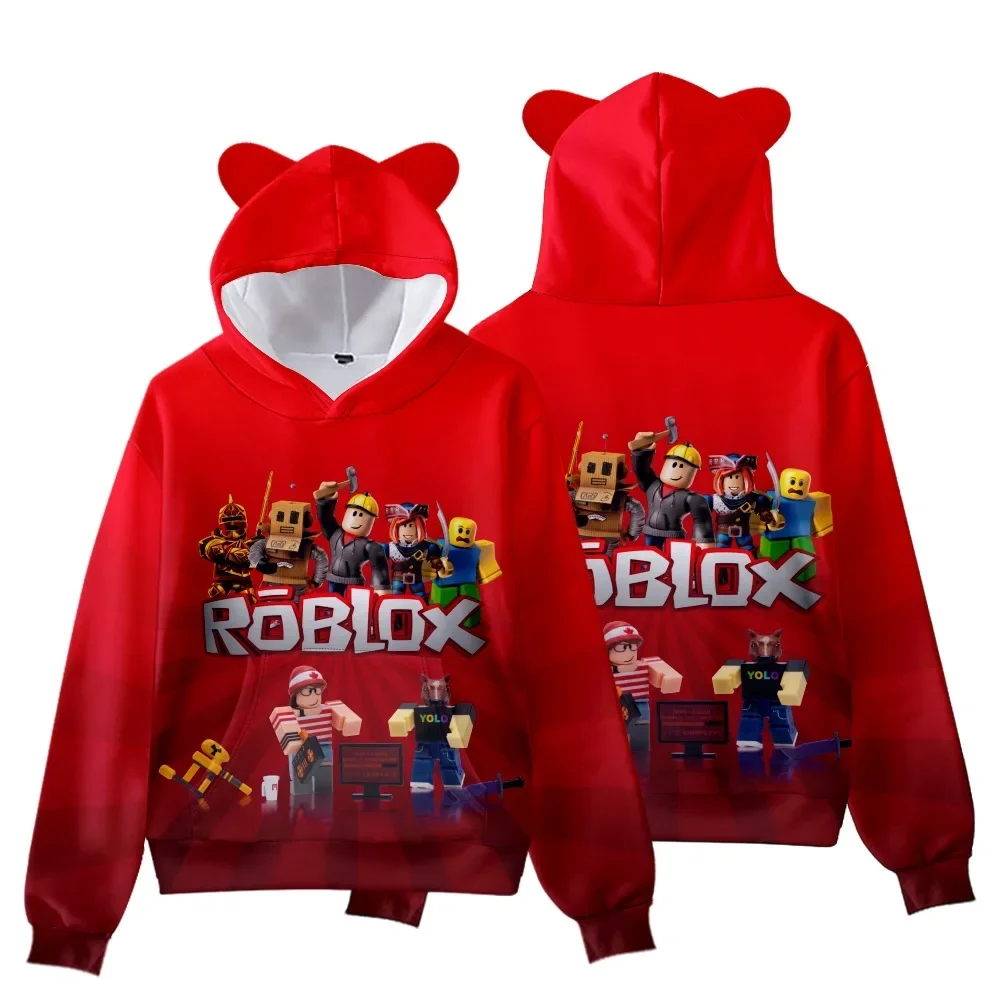 3D New ROBLOX Children\'s Clothing Cat Ear Hooded Digital Printed Hooded Sweatshirt for Children Tiny Cottons Kids Winter 2024