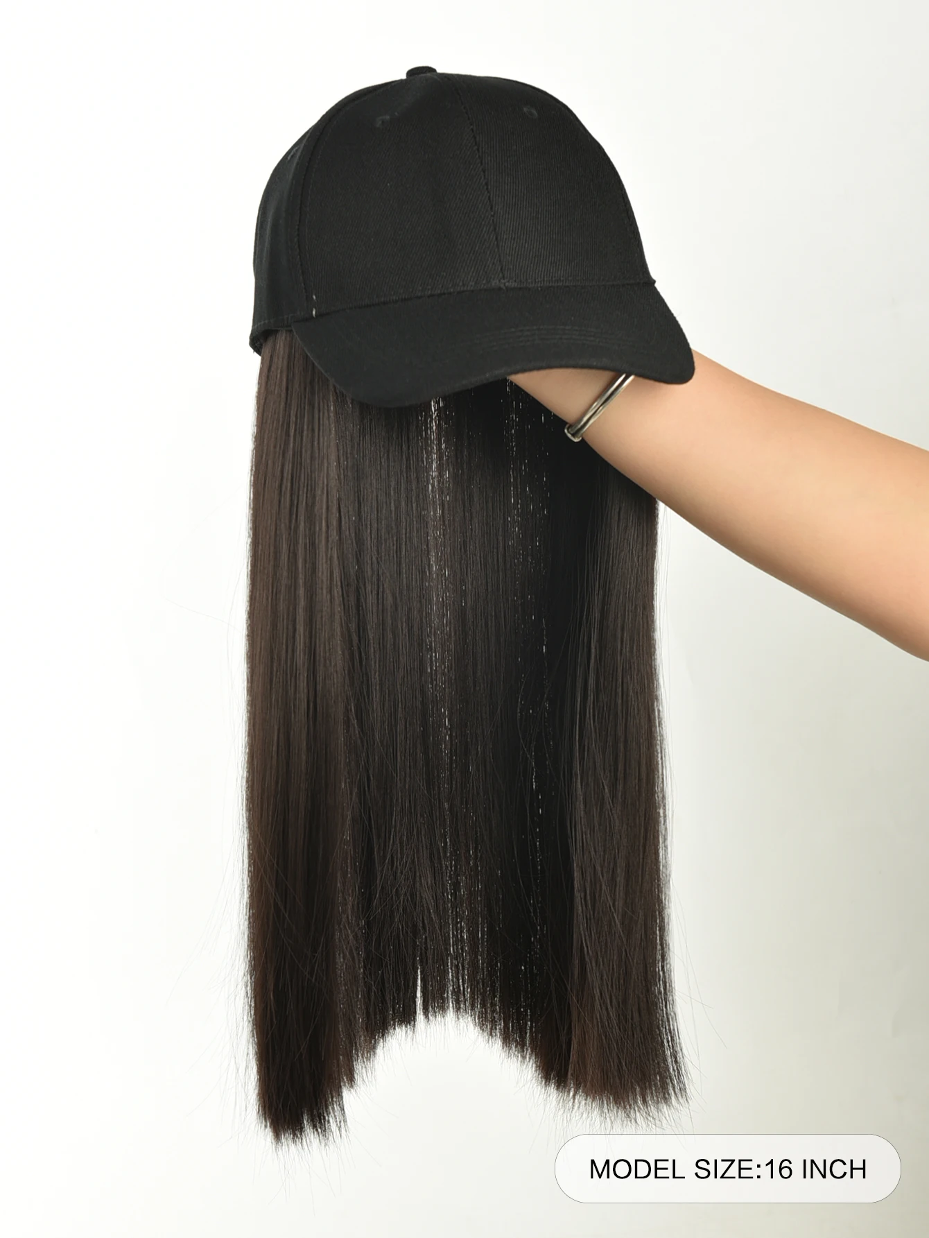 Synthetic Straight Black Brown Wig Hat for Women