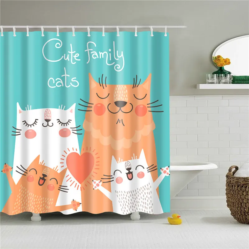 Cat Shower Curtain 3D Print Bathroom Waterproof Polyester Curtain Octopus Washable Bath Decor Curtains with 12 Hook