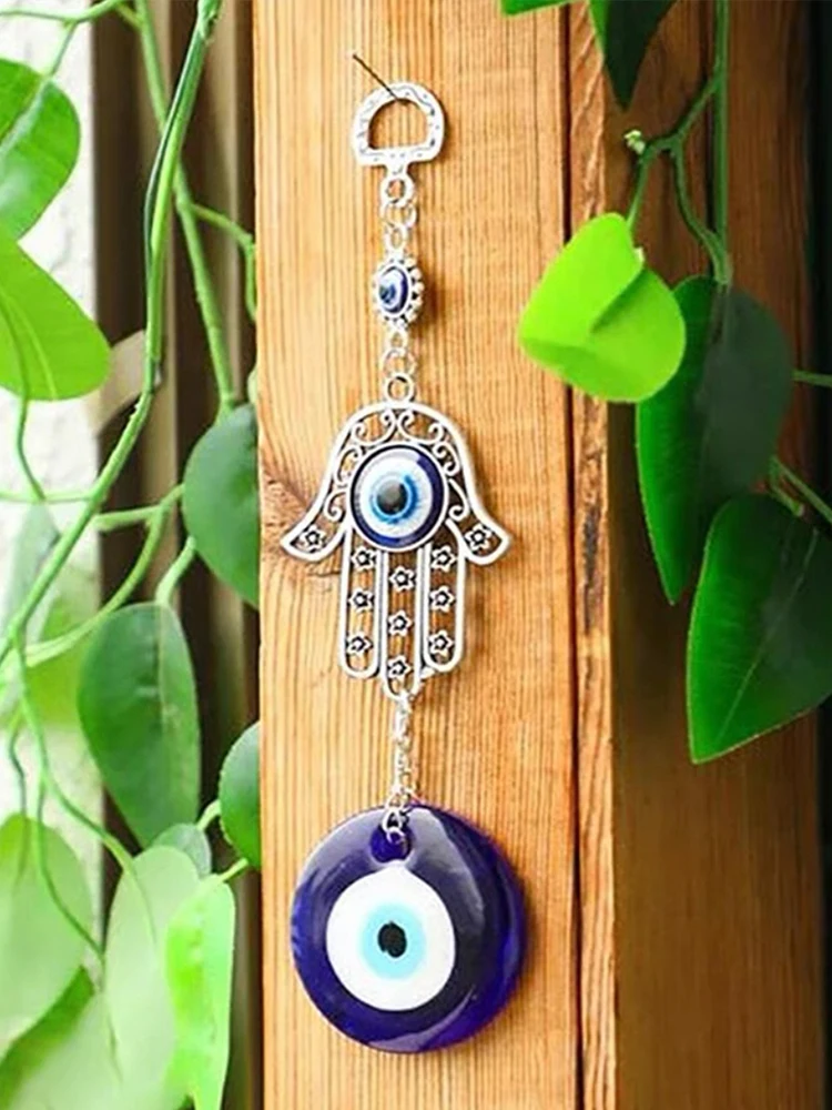 Devil's Eye Glass Eye Pendant Turkish Jewelry Blue Eyes Alloy Palm Pendant glass pendant ornament charm decoration spiritual salt pendant