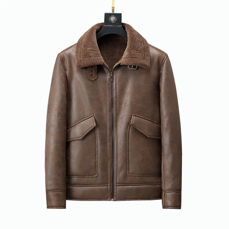 Fall/winter men's suede jacket plus velvet Man lapel thickened warmth fashion boutique faux leather outer/large size men PU coat
