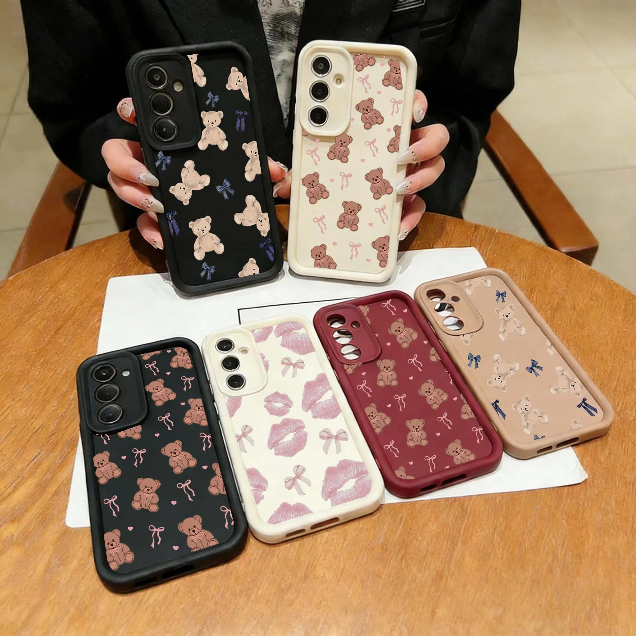 Adorable Love Bow Bear Silicone Soft Matte Phone Case