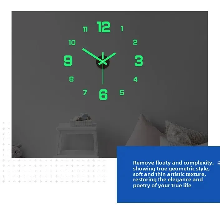 Creative Simple Night Light Digital Clock European Style DIY Silent Wall Clock For Study Room Living Room No Punching Wall