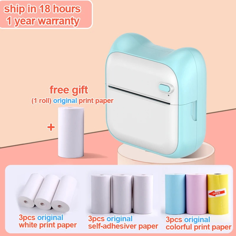 mini inkless printer Portable Thermal Printer Mini Printer Paper Photo Pocket Printer 57mm Printing Wireless BT 203dpi Android IOS Thermal Printers mini photo printer for mobile Printers