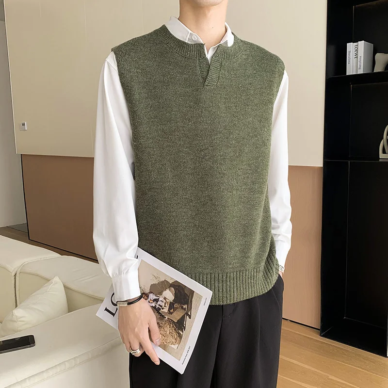 Winter Sweater Vest Men Warm Fashion Slim Fit V-neck Sleeveless