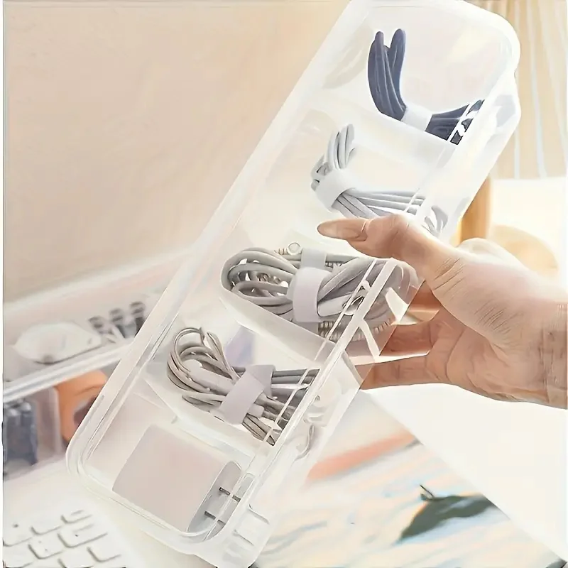 Large Capacity Transparent Storage Box with 5 Compartments Plastic Storage Box for Cables Batteries Clear Separation Organizer 2