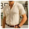 Summer Ice Silk Men Hollow Polo Shirt Breathable Soft Knit Shirt Top Men's Short-sleeved Tee Fashion Color Contrast Men's Shirt 1