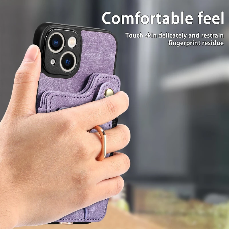 Premium PU Leather Card Holder Phone Case - Shockproof with Ring Grip