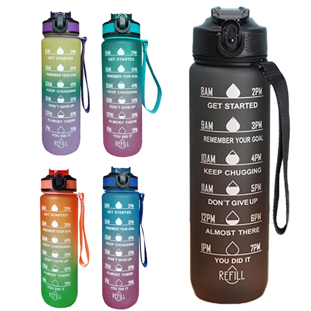 1L Water Bottle Gradient Color Motivational Sports Water Bottle with Time Marker Leak-proof Cup for Office Gym Outdoor water bottle
