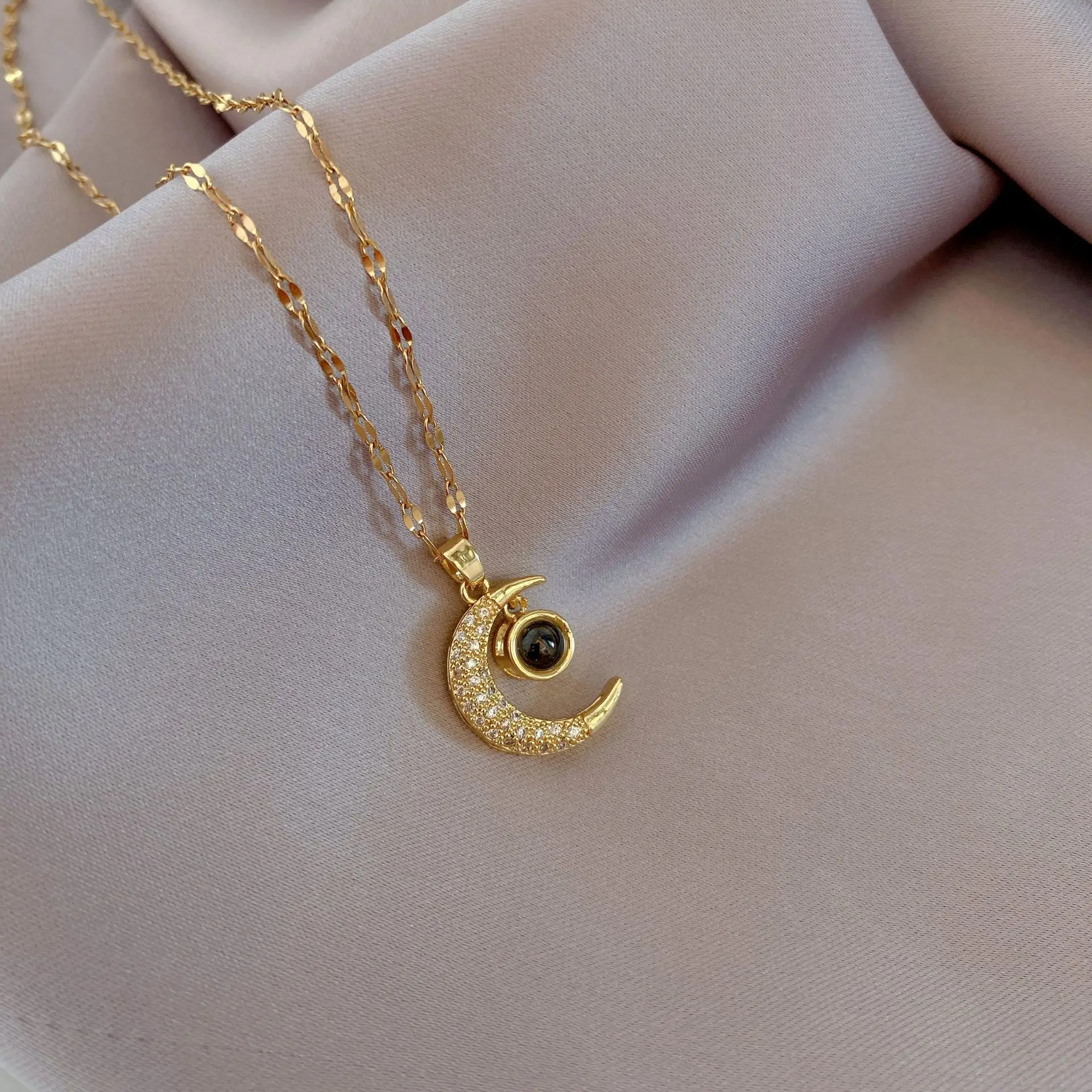 Fashion light luxury moon titanium steel necklace for women, pendant