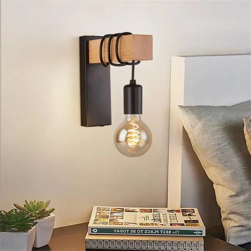 

Retro Wooden Wall Lamp Industrial Wind Bedside Creative Living Room Simple Bedroom Staircase Art Decoration Background Luces