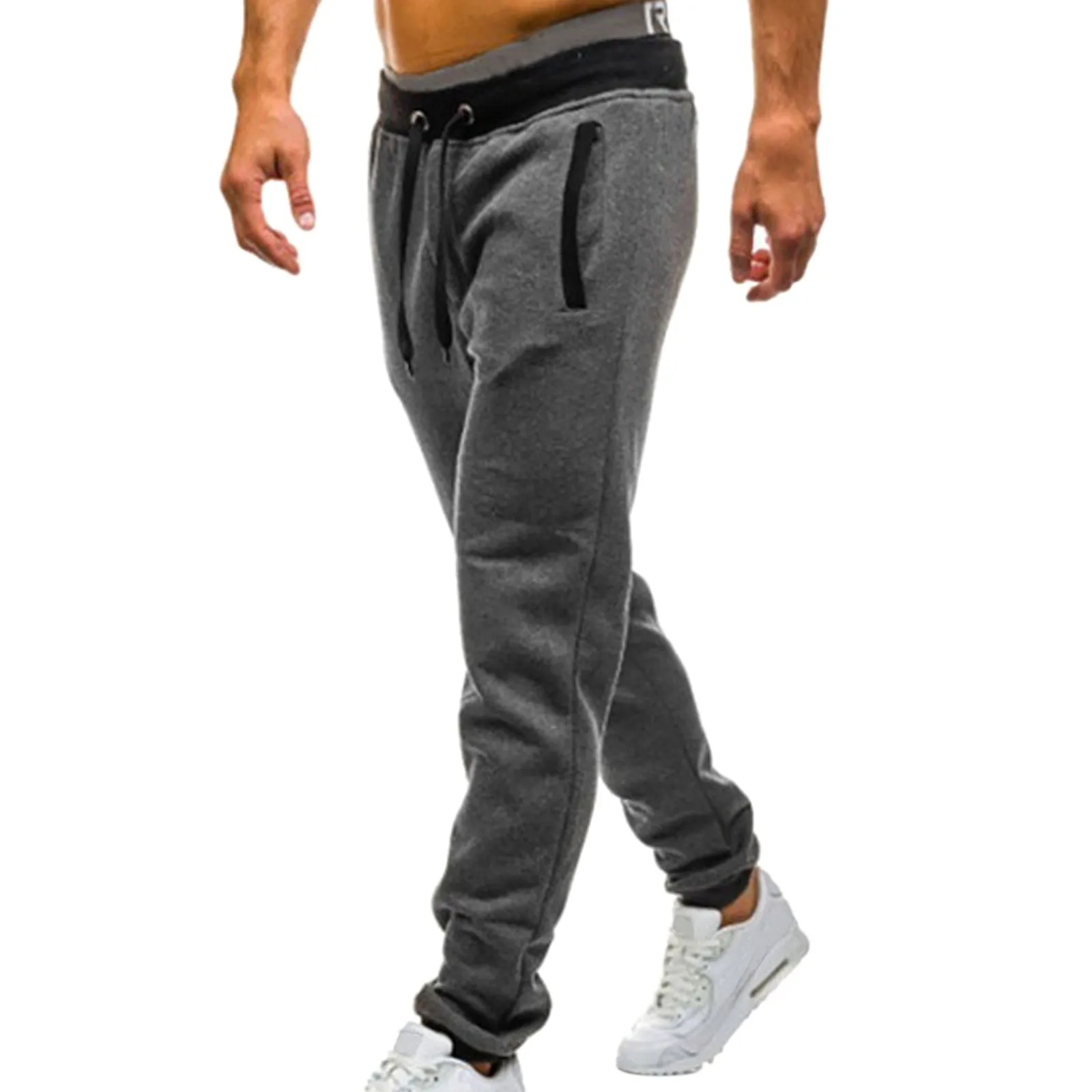 grey sweatpants Men's Casual Solid Tracksuit Pants Jogging Elastic Mid Waisted Sports Pants With Pockets Sweatpants Streetwear Trousers on running pants