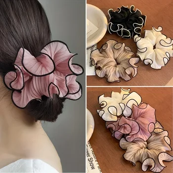 1/4 pçs novo coreano retro dobrado chiffon oversize scrunchies feminino doce temperamento moda exagerada faixa de cabelo acessórios de cabelo 1