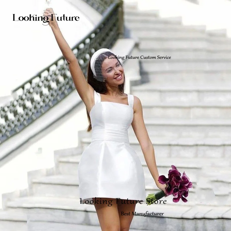 Customized Classic Mini Square Collar White Wedding Gown Dress Brides Sleeveless Elegant Backless Satin Spaghetti Straps Vestido 12 Scfbeedd09edd4f54817c8eeed5d15659o