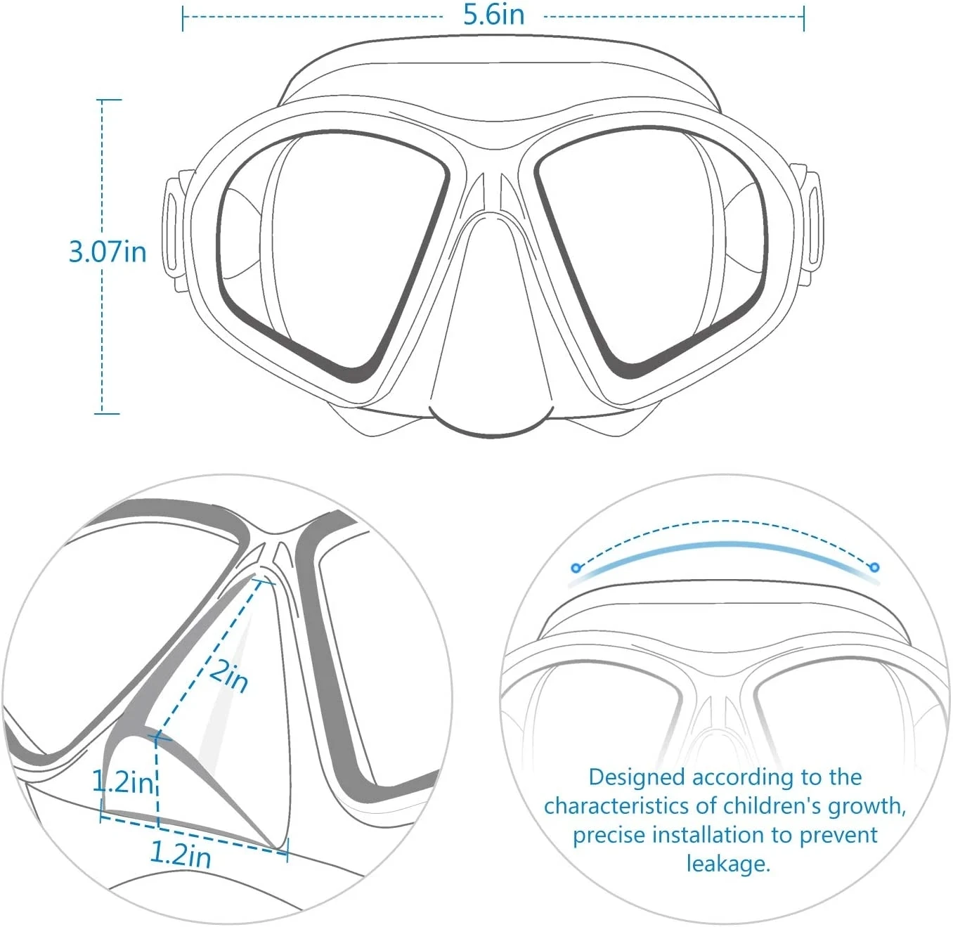 Customize Small Size Optical Scuba Diving Mask - White Prescription Diving Goggles With Silicone Diving Tube Set 3