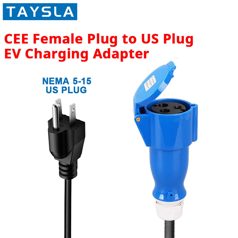 TAYSLA EV 휴대용 충전기, Schuko 플러그-CEE 블루 전원 암 플러그 소켓 어댑터, 블루 CEE 커넥터, 7KW 32A 3.5KW 16A