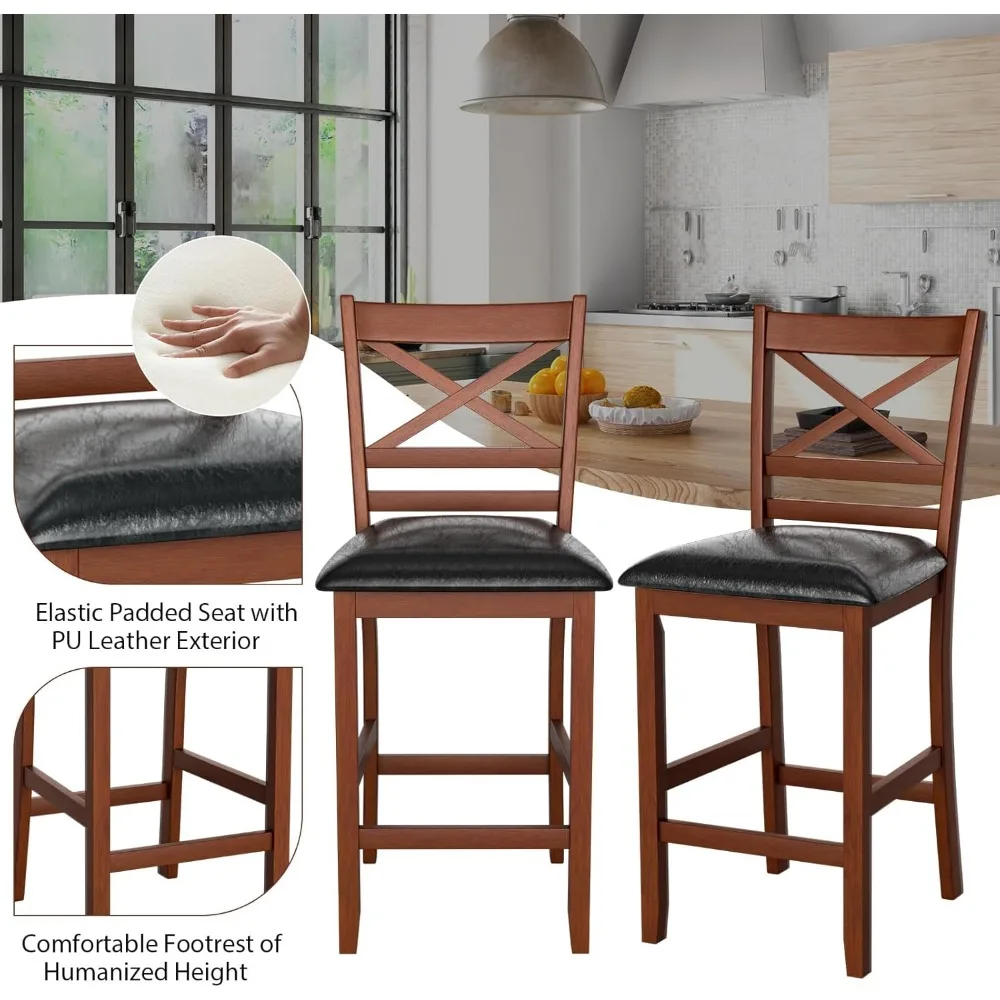 Barstools Set of 4, 25” Counter Height Mid Century Modern Island Chairs with Back, Soft Cushion & Faux Leather Seat 6