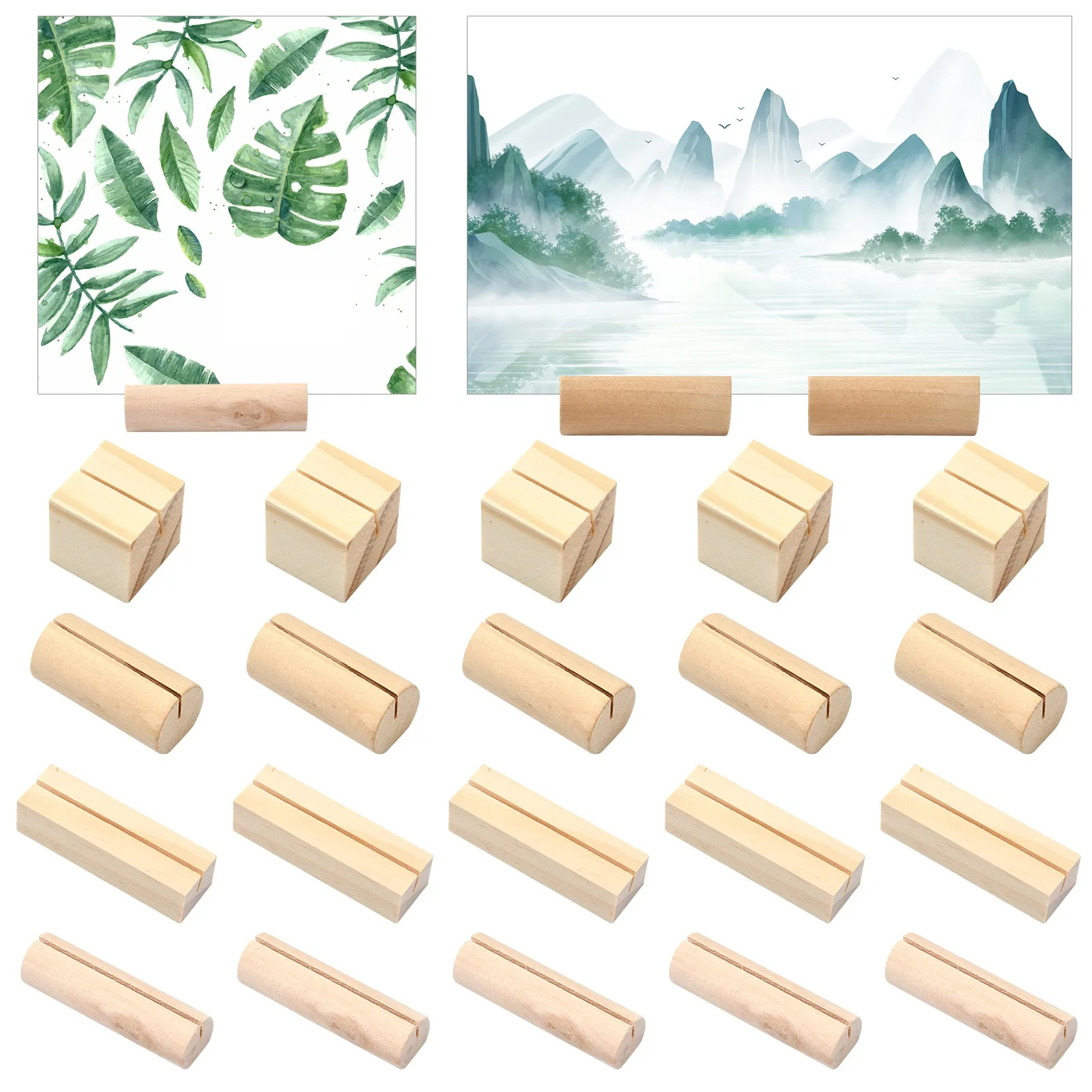 20 Stück 4 Stile Holz Tischkartenhalter Set Holz Tischnummer Ständer Bild Namenskartenhalter für Hochzeit Party Events Dekor