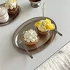 1PC Modern Stainless Steel Tray Afternoon Tea Cake Treat Dish Egg Shaped Tray Creative Stainless Steel Elliptical Plate Decor 1