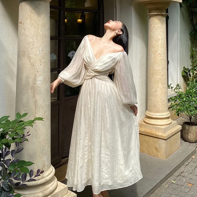 Summer Apricot Long Sleeve Silk Dress Spring Women 2022 Elegant Formal  Dresses - Hide Belly Fat For Wedding Guest Birthday Prom - Dresses -  AliExpress