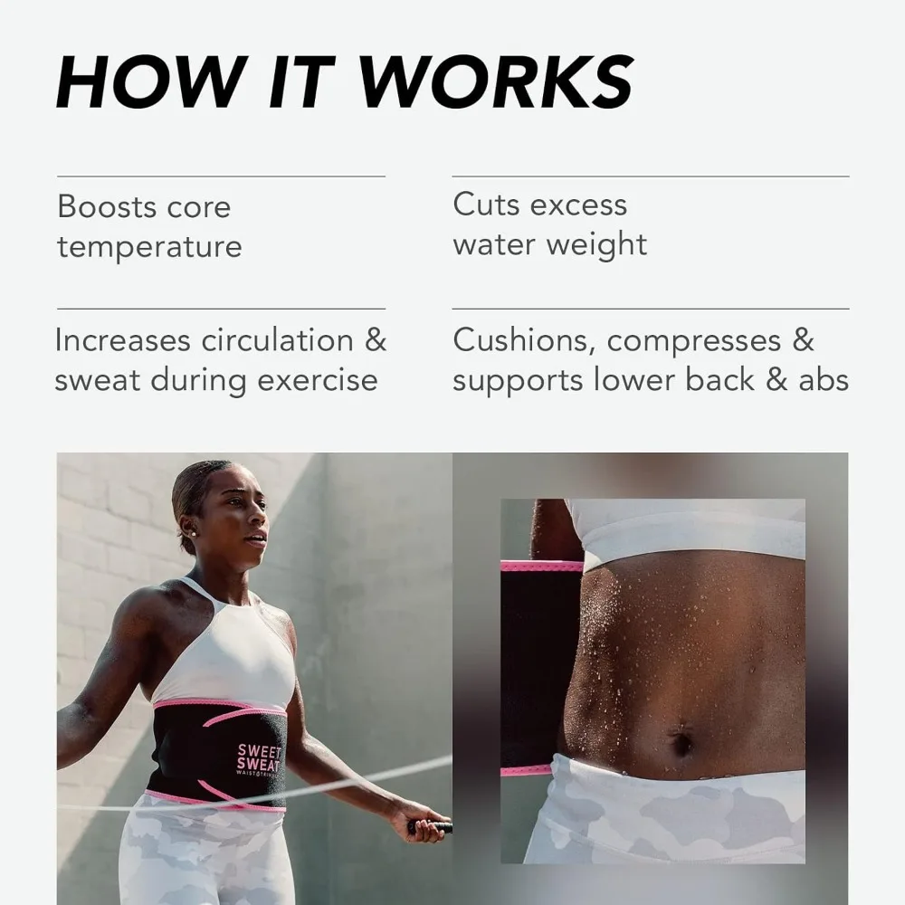 Sweet Sweat Waist Trimmer for Women and Men-Sweat Band Waist Trainer for High-Intensity Training & Workouts, 4Sizes