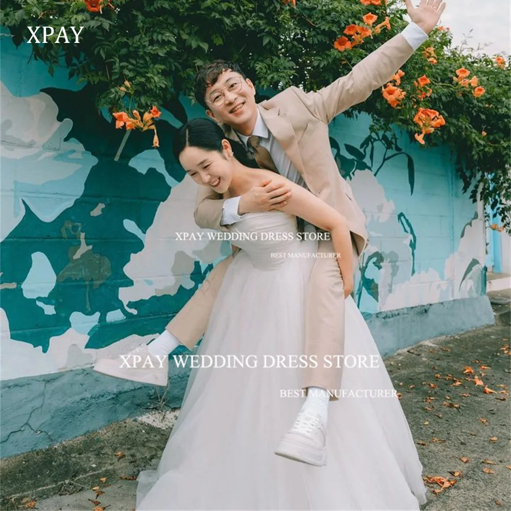 

XPAY Sweetheart A Line Korea Wedding Dresses Satin Tulle Floor Length Wedding Party Photos Shoot Corset Custom Size Bridal Dress