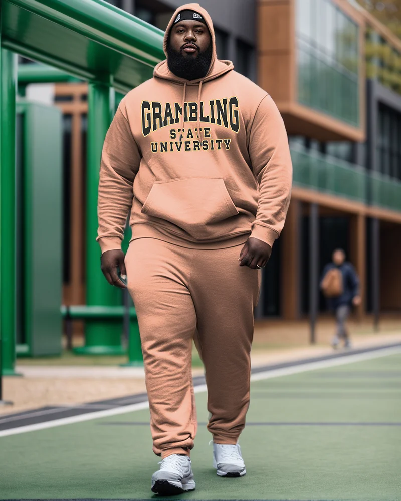 Biggmans Men's Plus Size Clothing Sunset Projects University State Style Hoodie and Sweatpants Two Piece Set 6XL 7XL 8XL 9XL
