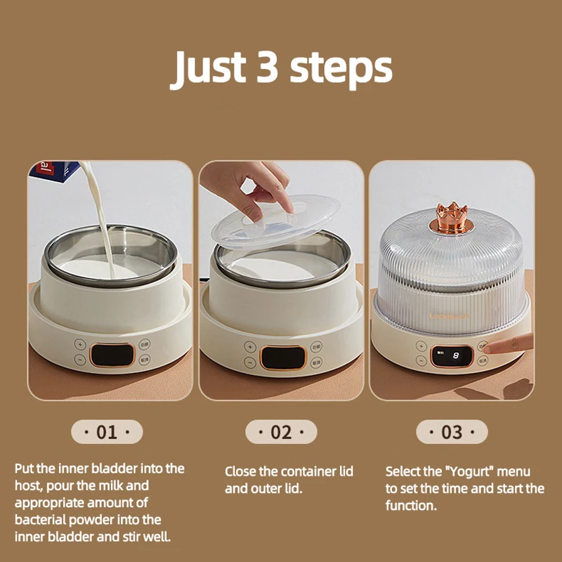 Electric Yogurt Maker 1L Automatic Leben Enzyme Fermenter Yoghurt 304 Stainless steel Container Natto Rice Wine Ferment Machine