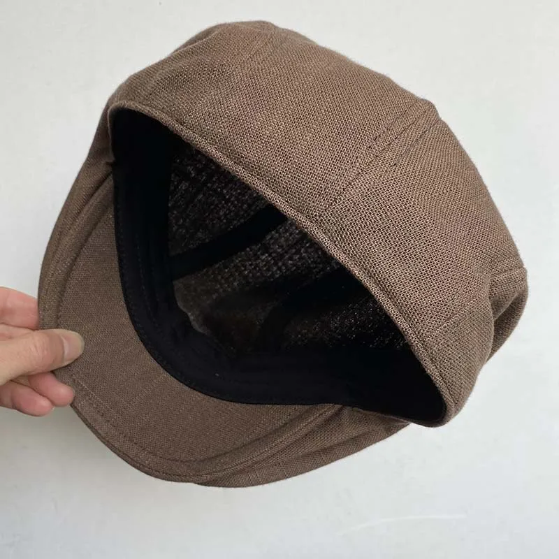 Lässige flache Sommer-Baskenmütze aus Leinen für Damen und Herren, atmungsaktive Mütze, Entenschnabel-Fahrhüte – Detail 15