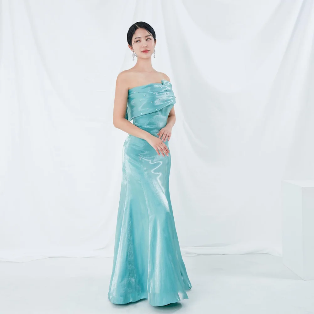 

CERMAE Satin Mermaid Strapless Ruffle Populer Prom Gown Sequins Floor-Length Evening Formal Elegant Party Dress for Women 2023