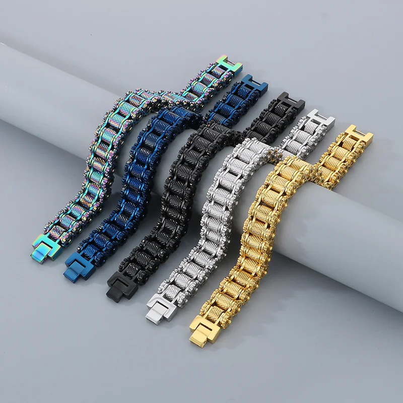 15MM Wide Stainless Steel Heavy Bicycle Bracelet For Men High Quality Bike Wheel Charm Bracelet Personalized Colorful Jewelry