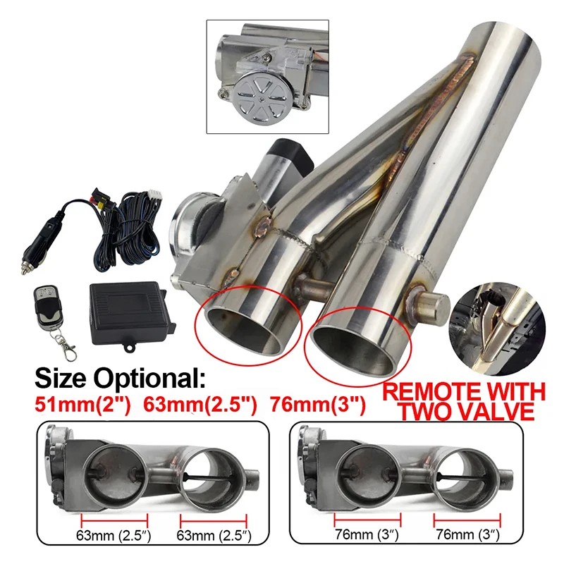 

Универсальный Электрический выхлопной клапан с двойным клапаном, комплект выхлопной трубы, глушитель с беспроводным пультом дистанционного управления
